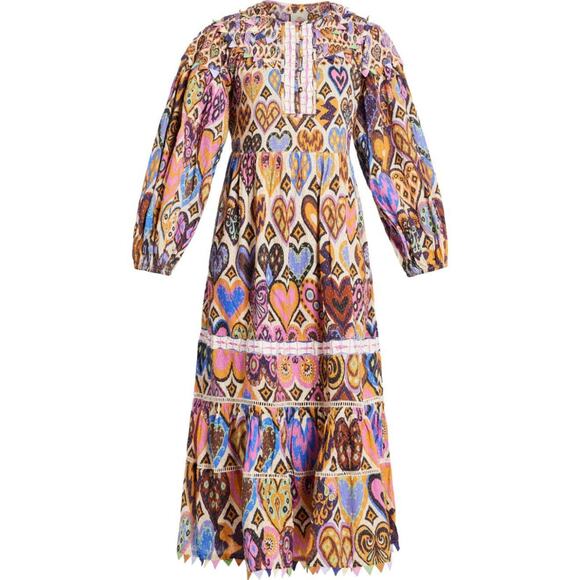 FARM Rio Dresses & Skirts - Farm Rio Cream Hearts Ikat Maxi Dress Sz XL Patchwork Boho